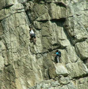 Climbing one of the many faces