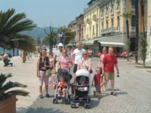 Family stroll on the lakeside promenade